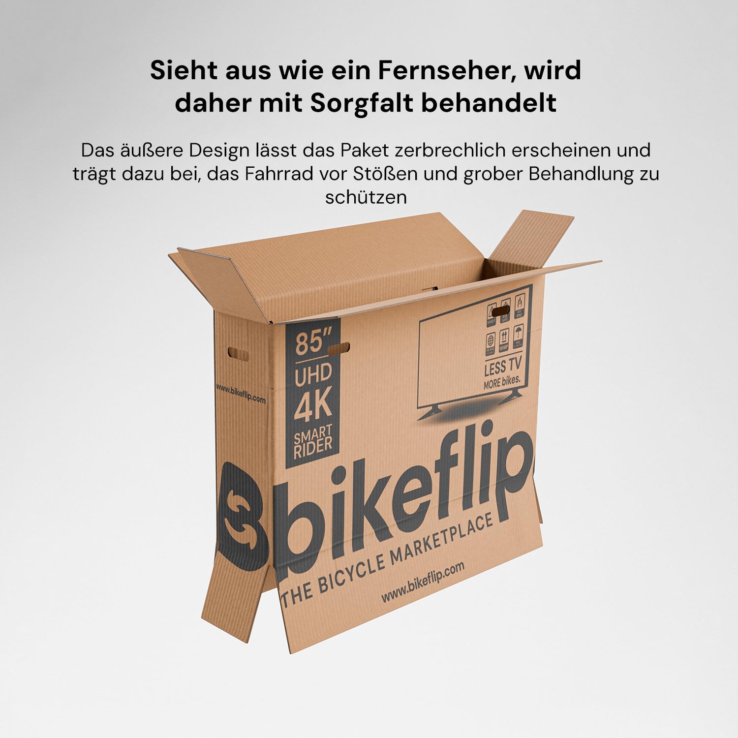 Bikeflip Box Fahrradversandkarton für Rennräder, Trial, BMX und Kinderfahrräder, Stabile Wiederverwendbare Karton, Schneller Aufbau für Reisen und Kuriertransport