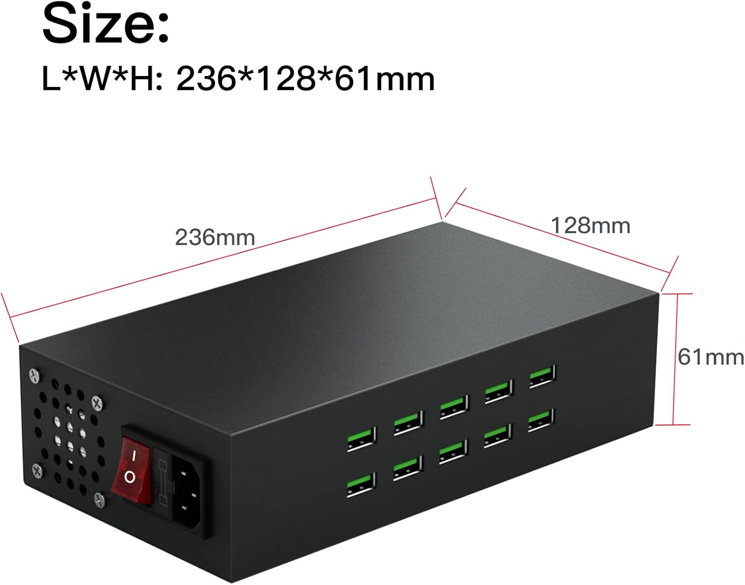 10 Port 200W Charging Station for Multiple Devices, Quick Charge 3.0 Fast USB Charging Station, Multiple USB Charging Station for iPhone, iPad, Samsung, Tablets, and Other Electronics