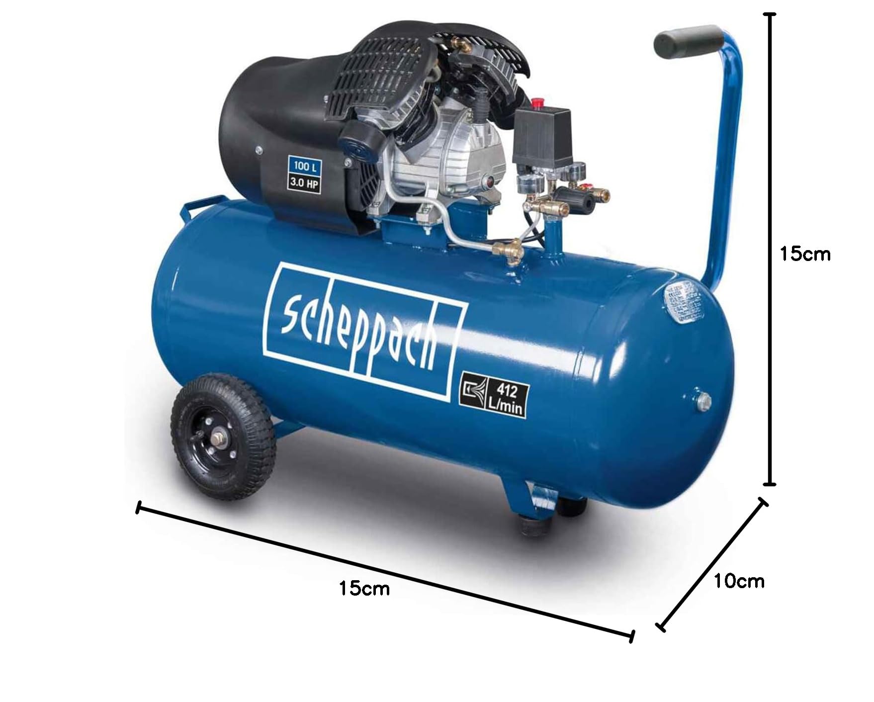 Scheppach Druckluft Kompressor HC120DC | ölgeschmiert & langlebig | 2200W Leistung | 100L Kessel max. 10bar Druck | 371L Ansaugleistung | mit Fahrvorrichtung, Druckregler & Schnellanschlusskupplungen