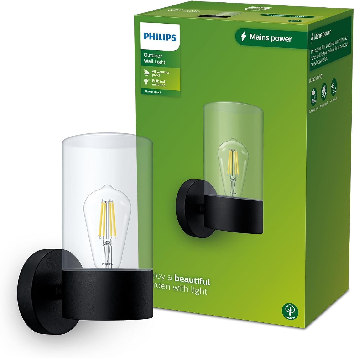 Applique d'extérieur ronde Philips Flareon luminaire mural noir étanche IP44 jardin balcon