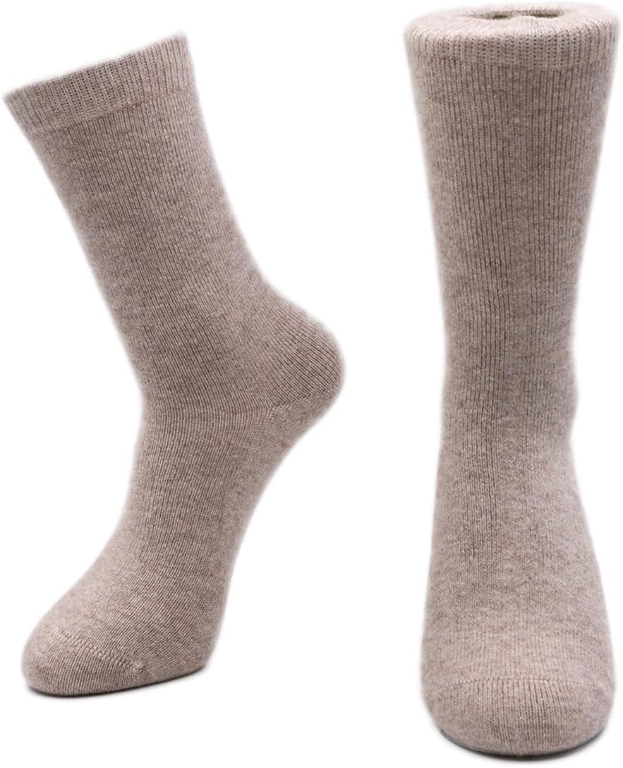 Pure Cashmere Thick Unisex Men Women Crew Mid Calf Causal Socks, Smooth Toes and Heel Sewed by Handwork