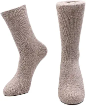 Pure Cashmere Thick Unisex Men Women Crew Mid Calf Causal Socks, Smooth Toes and Heel Sewed by Handwork