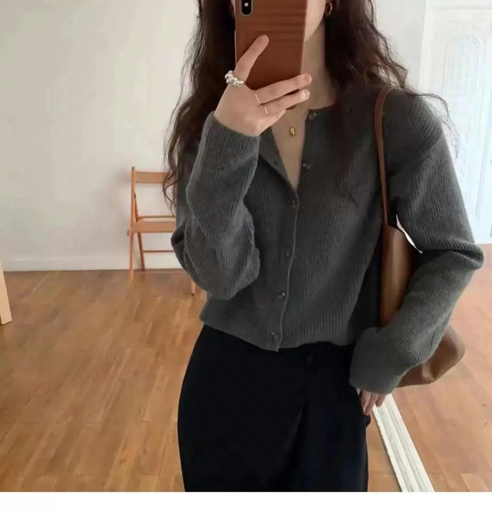 Abbigliamento Donna Cardigan Maglia A Maglia Maglione Femminile Spring E Versione Autunnale della Camicetta Grigia Sciolta di Lana Corta-Grigio-m