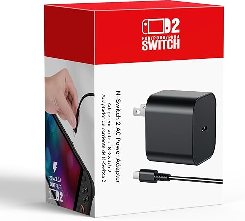 Cargador Switch 2 Adaptador de corriente de CA de 60 W para Nintendo 21 con cable de 5 pies de largo, compatible con base de TV 4K, fuente de carga