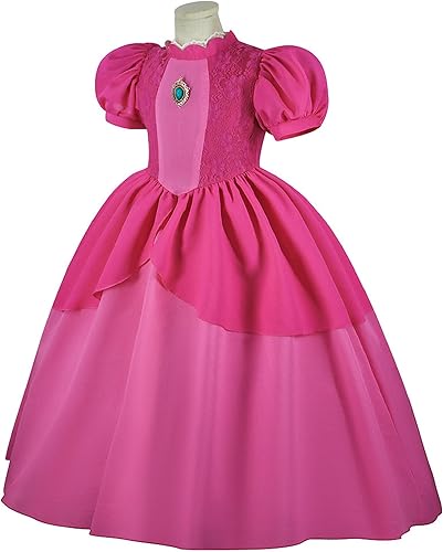 Miniatura 3 de Disfraz de princesa para niñas con corona, aretes azules, guantes, broche, melocotón, cosplay, Halloween, fiesta de cumpleaños