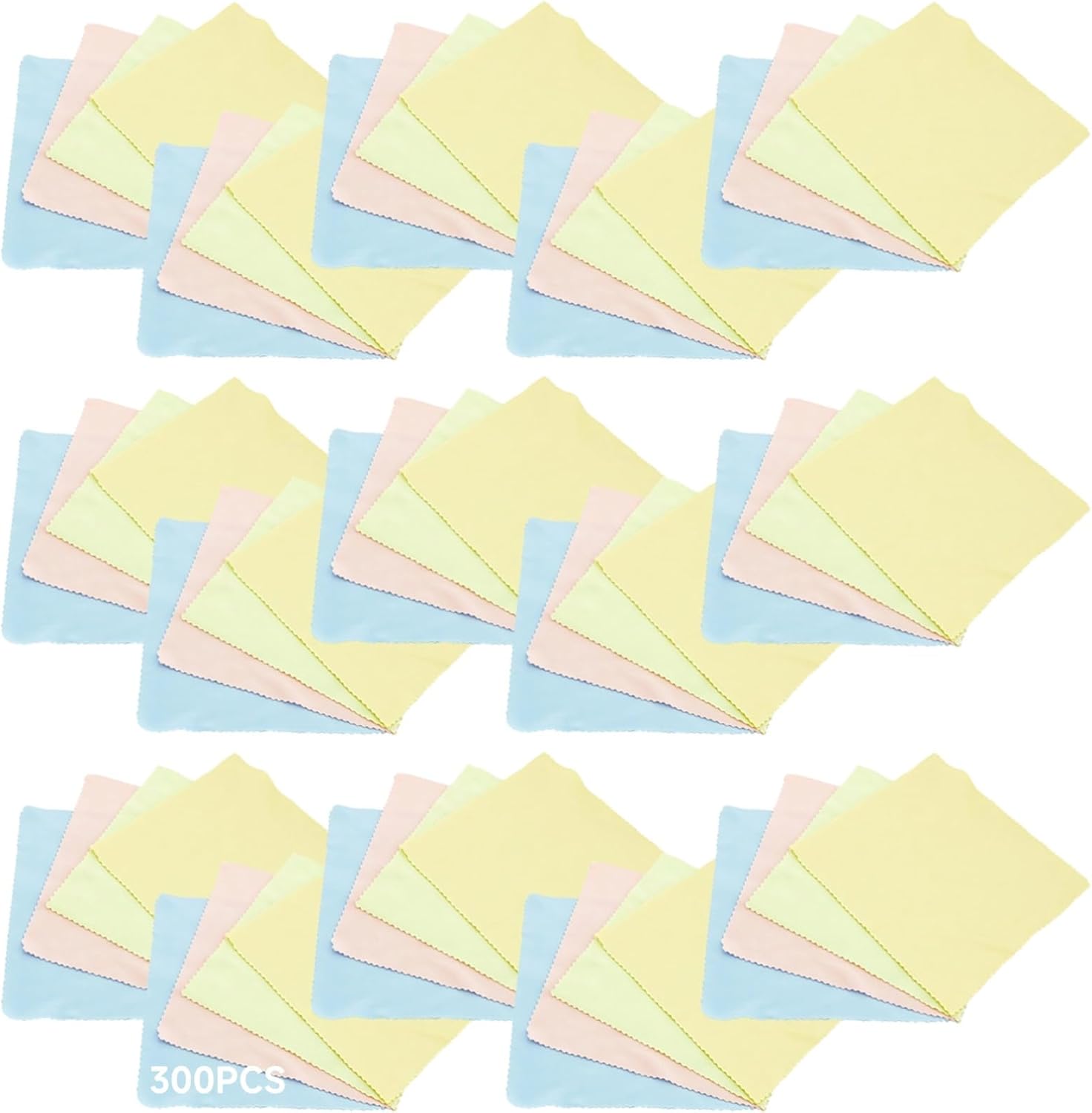 300 Microfiber Cloths for Cleaning Glasses, Soft Lightweight Eyeglass Cloth, Assorted Colors and Stitched Edges for Screens