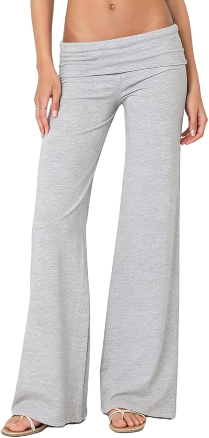 DSORVICD Women Fold Over Leggings Low Rise Wide Leg Flared Sweatpants Lounge Yoga Pants Back to School Clothes for Teens