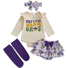 Bagilaanoe Newborn Baby Girl Mardi Gras Clothes Ruffle Long Sleeve Romper Tutu Skirt Leg Warmers Headband Set