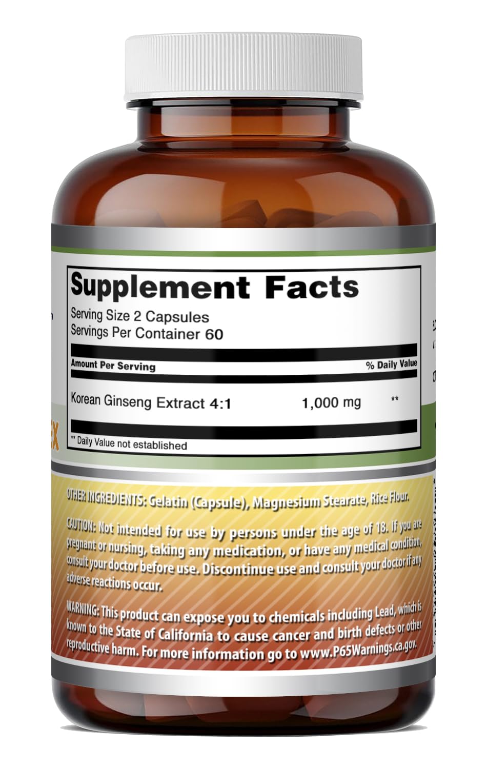 Amazing Formulas Ginseng Complex 1000 Mg of 4:1 Korean Ginseng Extract | Capsules Supplement | Gluten-Free | Made in USA (1 Pack | 120 Count) — Amazon image 4