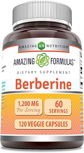 Amazing Formulas - Suplemento de berberina, 1200 mg por porción, cápsulas vegetarianas, sin OMG, sin gluten, fabricado en Estados Unidos (1 paquete,