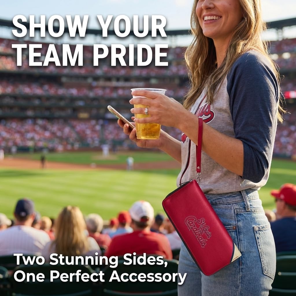Littlearth MLB St. Louis Cardinals Curve Zip Organizer Wallet, Wristlet and Wallet in One, Team Color, 8 x 4 x 1 Inches