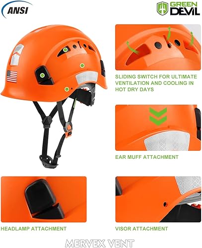 Miniatura 3 de GREEN DEVIL Casco de seguridad Casco de trabajo ajustable, ligero, ventilado, ABS, suspensión de 6 puntos, aprobado por ANSI Z89.1, ideal para