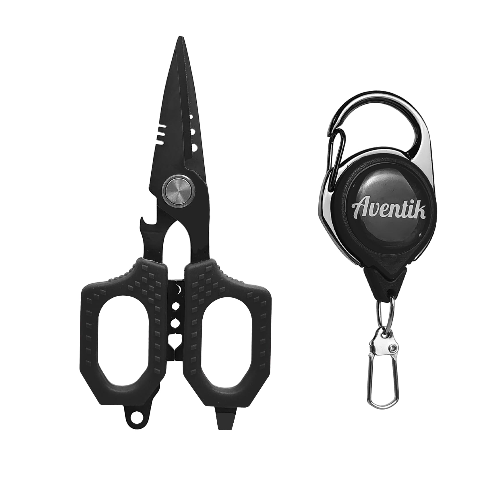 Eupheng 4.7 In Pro Fishing Scissors for Braided Line Mono Fluorocarbon with Zinger Retractor Clip, Dual Serrated Titanium-Coated Blades, Multifunction