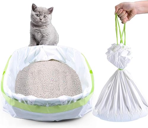 PETOCAT Forros de caja de arena, 34 unidades de forros de arena para gatos, bolsas de forro de arena con cordón para caja de arena, fácil de