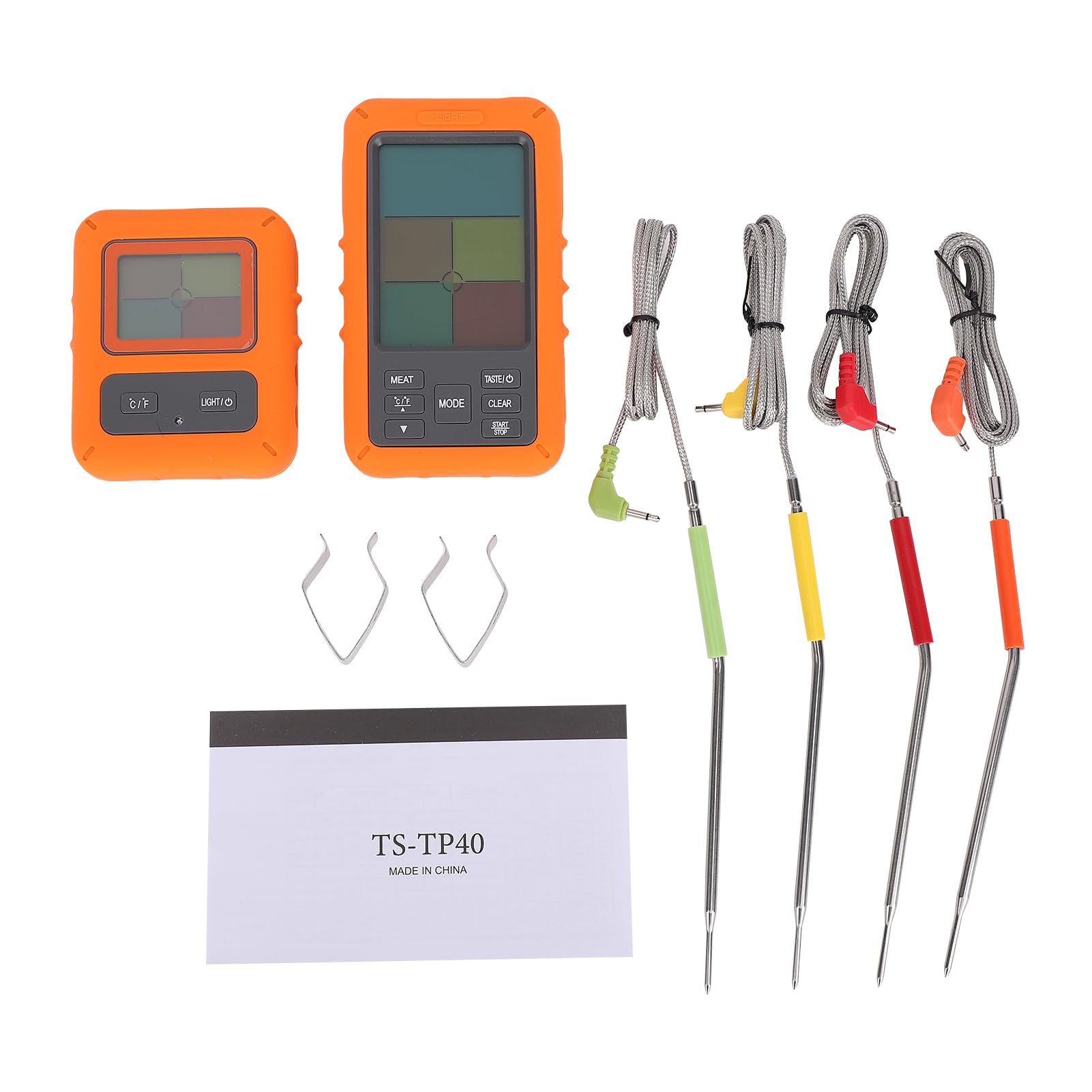 Termómetro Inalámbrico para Carne con Sondas Codificadas por Colores, Termómetro Digital para Parrilla BBQ con Alertas Inteligentes, Amplio Rango de Temperatura, 5 Niveles de Cocción, Apto