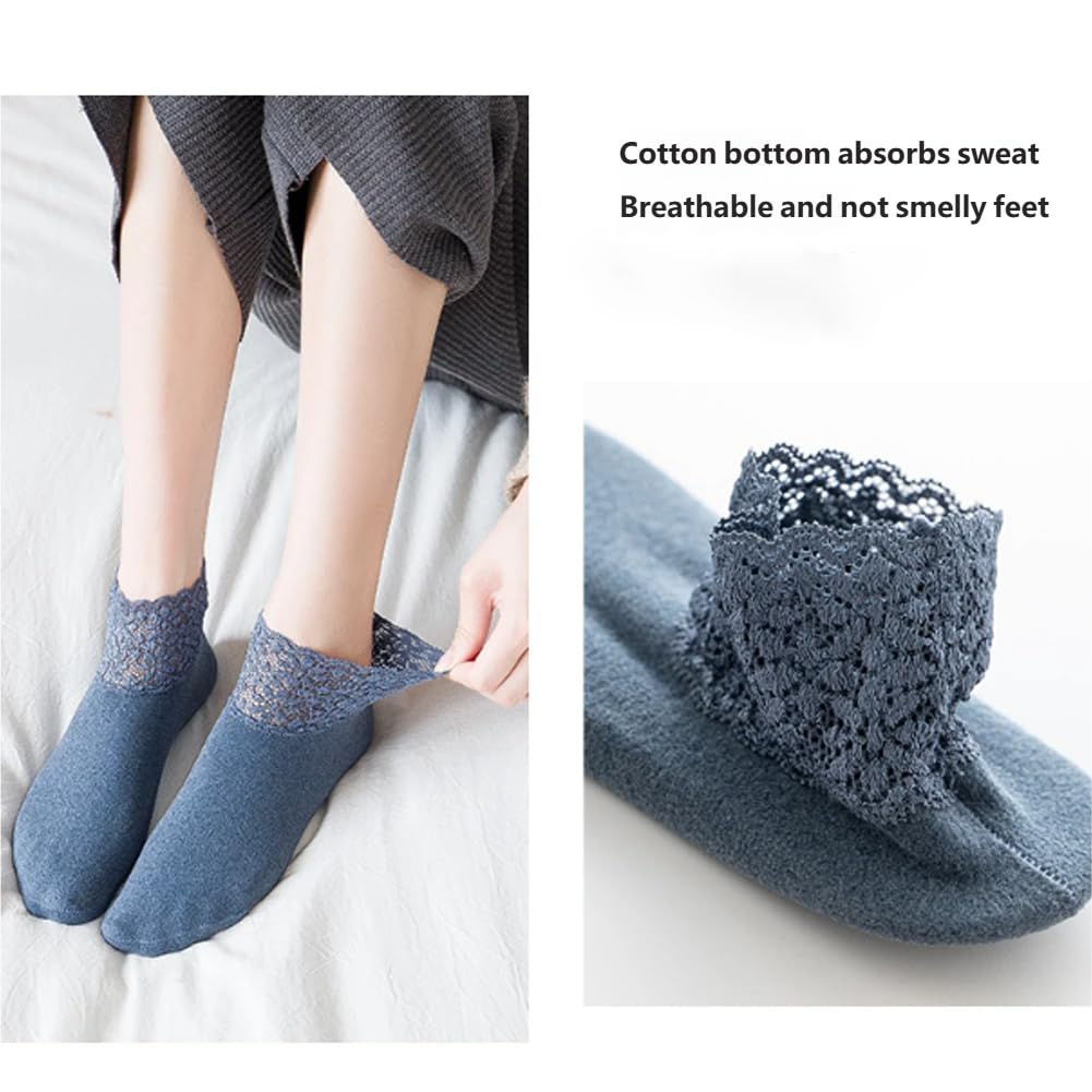 Fashion Lace Warmer Socks,women Fall Winter Ruffle Soft Warmer Socks with Lace Frilly Trim, Non Slip Short Ankle — view 5