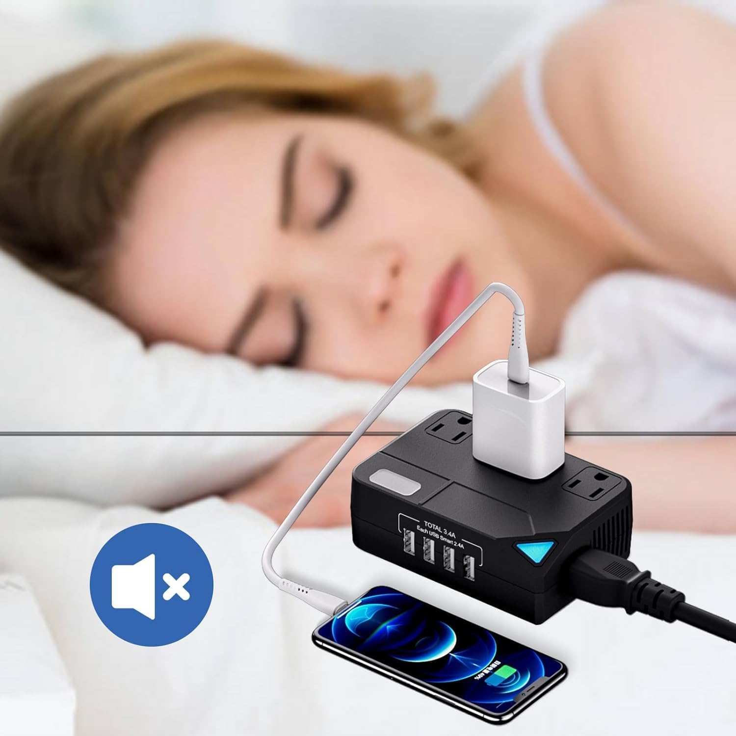 100V–220V Travel Converter, 2000W Voltage Converter with 2 USB and 2 USB-C Charging Ports and 3 AC Plugs for Curling Irons and Hair straighteners; Included Plugs are Types A, C, D, G, I, and L