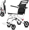 Folding Wheelchair Lightweight Portable Transit Travel Chair for Adults Ergonomic Design Wheelchair with Adjustable Safety Strap Carbon Steel Frame PU Wheels for Smooth Rid