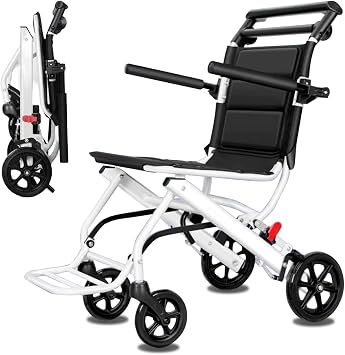 Folding Wheelchair Lightweight Portable Transit Travel Chair for Adults Ergonomic Design Wheelchair with Adjustable Safety Strap Carbon Steel Frame PU Wheels for Smooth Rid