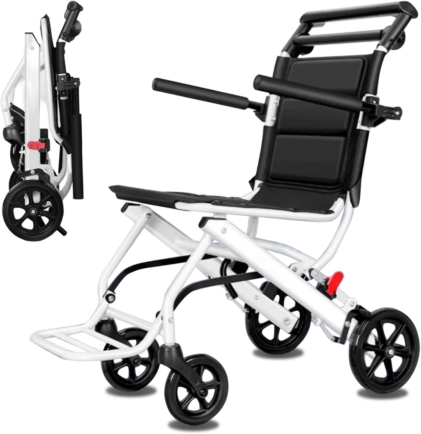 Silla de ruedas de transporte súper ligera para adultos (18 libras), plegable, portátil con frenos de bloqueo, capacidad de 230 libras | Silla de ruedas para adultos