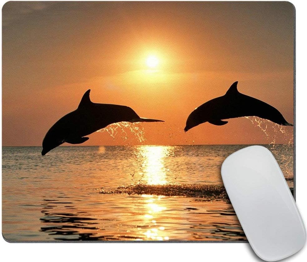 Amcove Dolphin Jumping Ocean Sunset Beach Customized Rectangle Non-Slip Rubber Mousepad Gaming Mouse Pad
