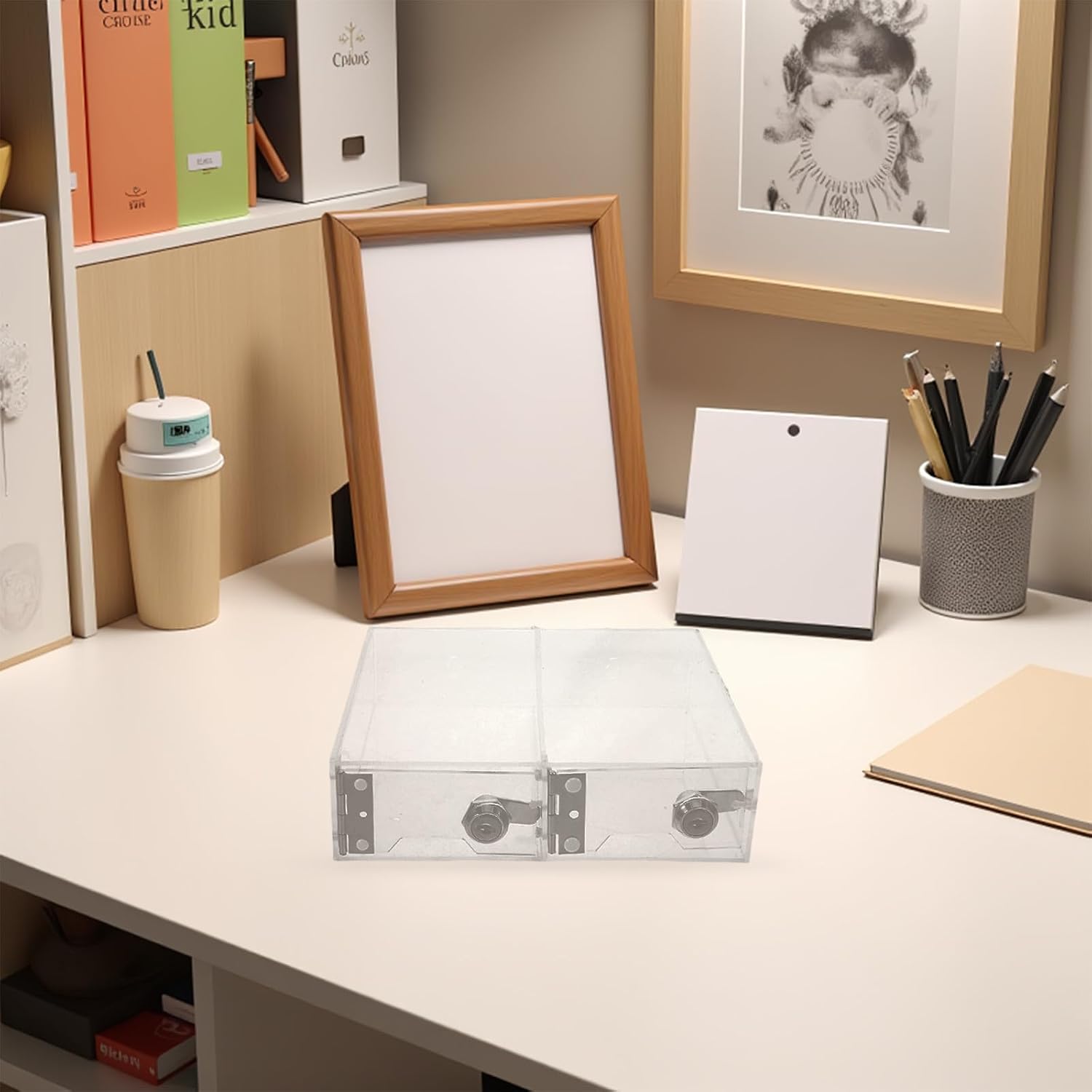 slot Acrylic Lockable Phone Storage Cabinet with Doors, Versatile Desktop Lock Box for Small Accessories and Wallets, for Professional Workplaces and Office Organization image 5