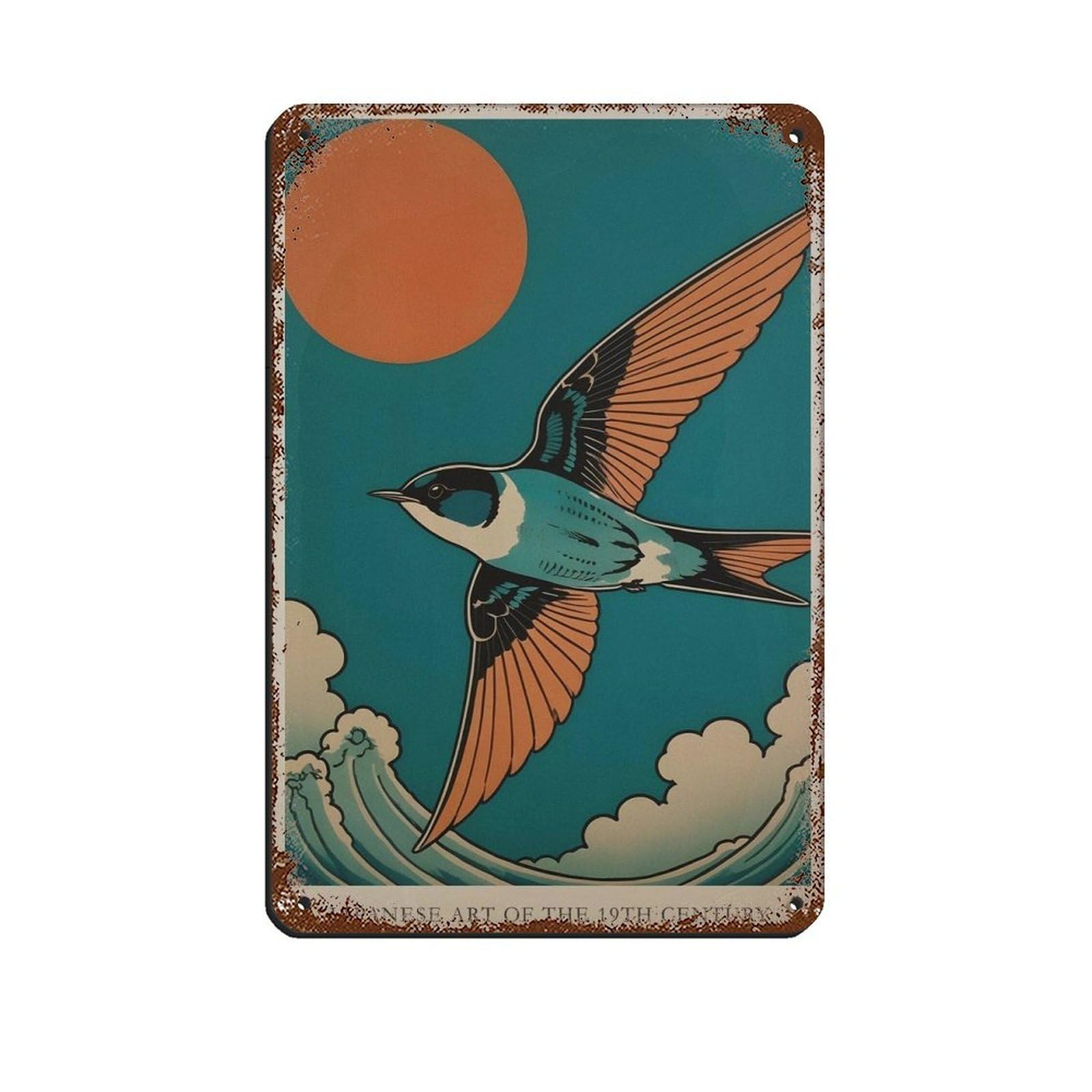 Japanese Swallow, Japanese Poster Retro Poster Metal Tin Sign Chic Art Retro Iron Painting Bar People Cave Cafe Family Garage Poster Wall Decoration 8x12inch(20x30cm)