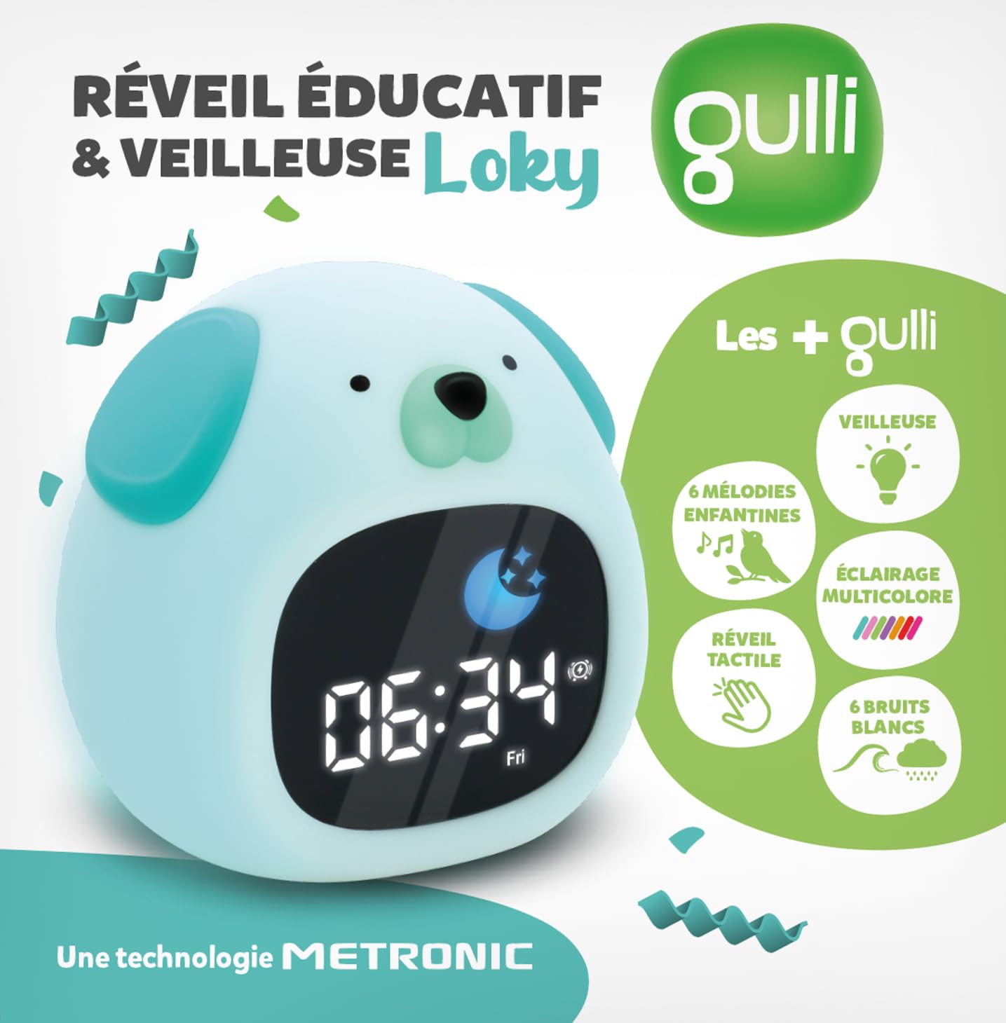 METRONIC 477537 Réveil Enfant Educatif Chien avec Veilleuse Fille Garcon - Affichage Horloge Numérique - Apprentissage Pedagogique Intelligent Jour Nuit - Sur Batterie Rechargeable USB-C
