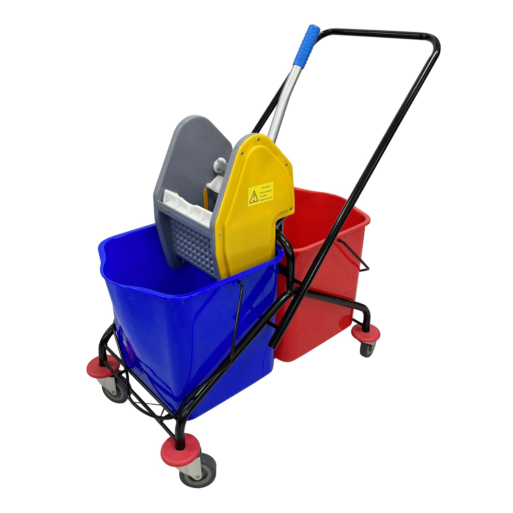 Carrito comercial de doble cubo con escurridor, cubo de 50 L con ruedas, juego de fregona giratoria y cubo para hoteles, oficinas y limpieza del hogar (22 cuartos de galón x 2)