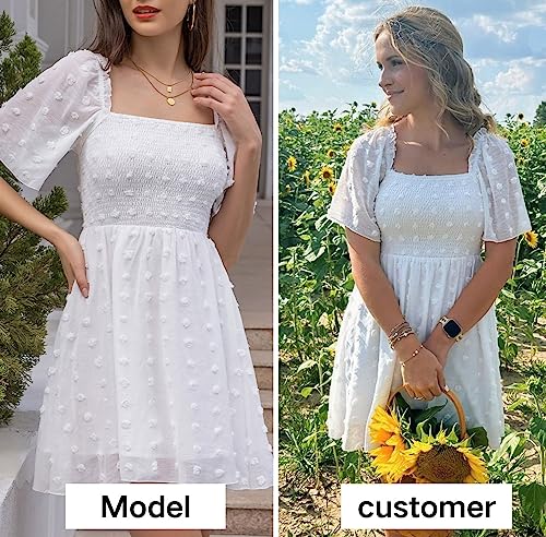 EXLURA Women's 2025 Summer Casual Square Neck Dresses Ruffle Short Sleeve Swiss Dot Flowy Mini Dress2