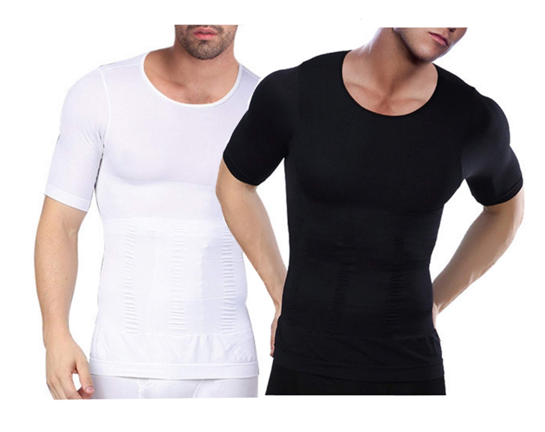 WannGe Mens Seamless Body Shaper Compression Vest Elastic Slim Shapewear - 2 Pack - Black and White XXL/XXXL