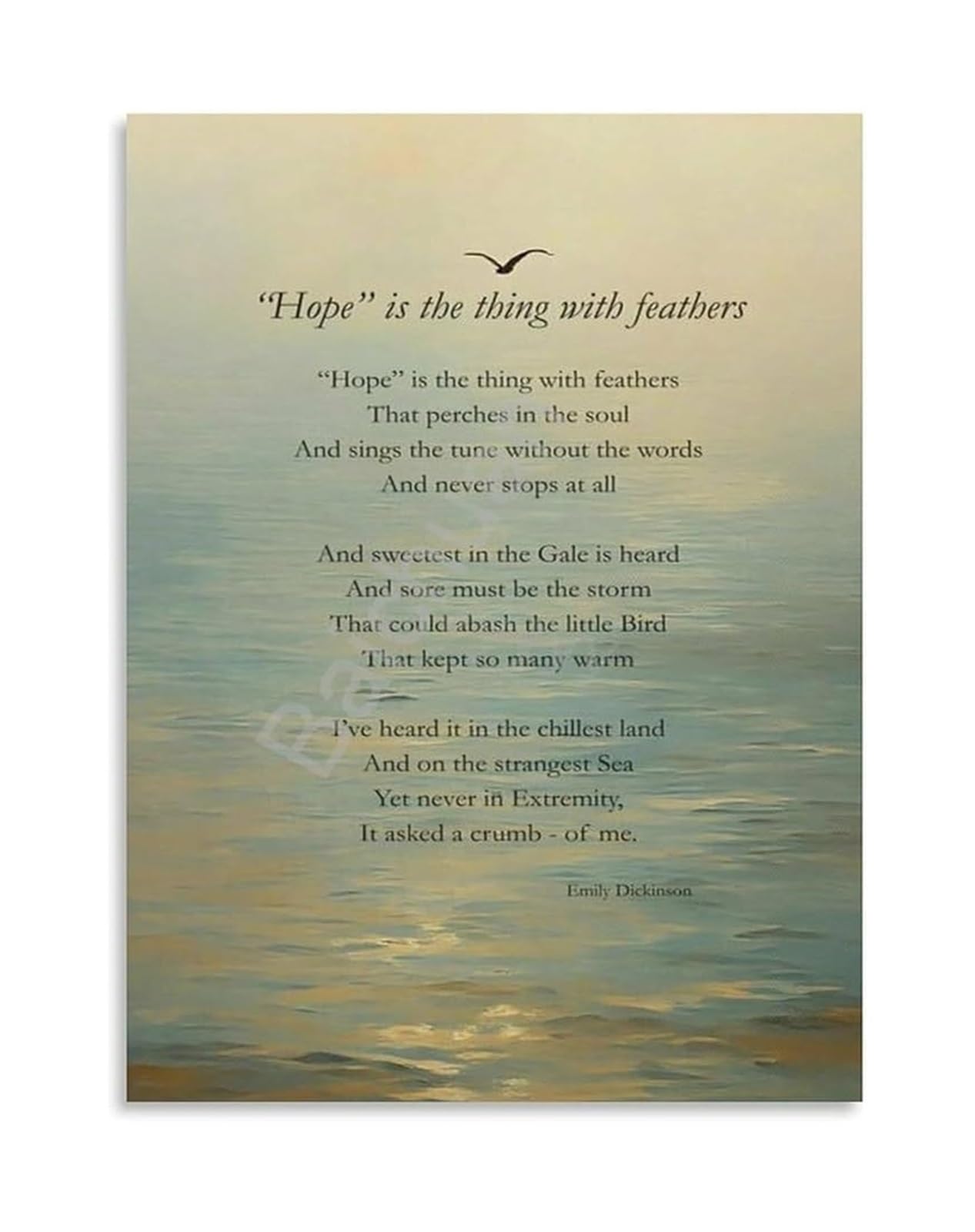 IDGTTLDF Hope Poem by Emily Dickinson Poster Hope is the Thing with Feathers Literary Quote Print for Book Lovers and Poetry Enthusiasts Unframed,16x24inch(40x60cm)