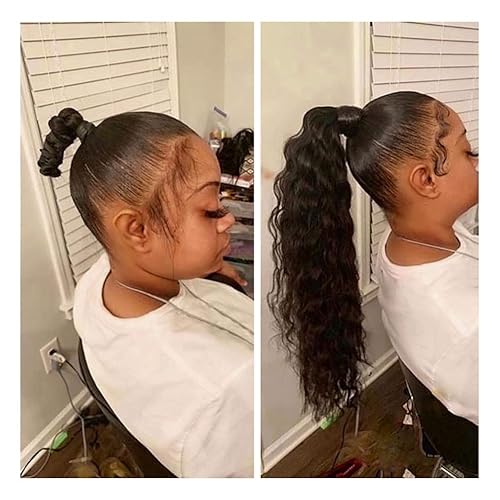 Miniatura 8 de yaermei Extensión de cola de caballo de 22 pulgadas con ondas de maíz, pelo sintético largo y rizado alrededor de cola de caballo para mujer, cola