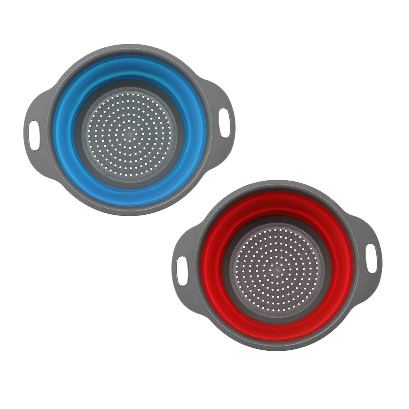 Morbuy Collapsible Colander Set,Foldable Colander Kitchen Silicone Strainer Set of 2 Silicone Drain Basket with Handle Vegetable Drainer Basket for Draining Pasta Fruit (Blue + Red,S 20x24.5cm)