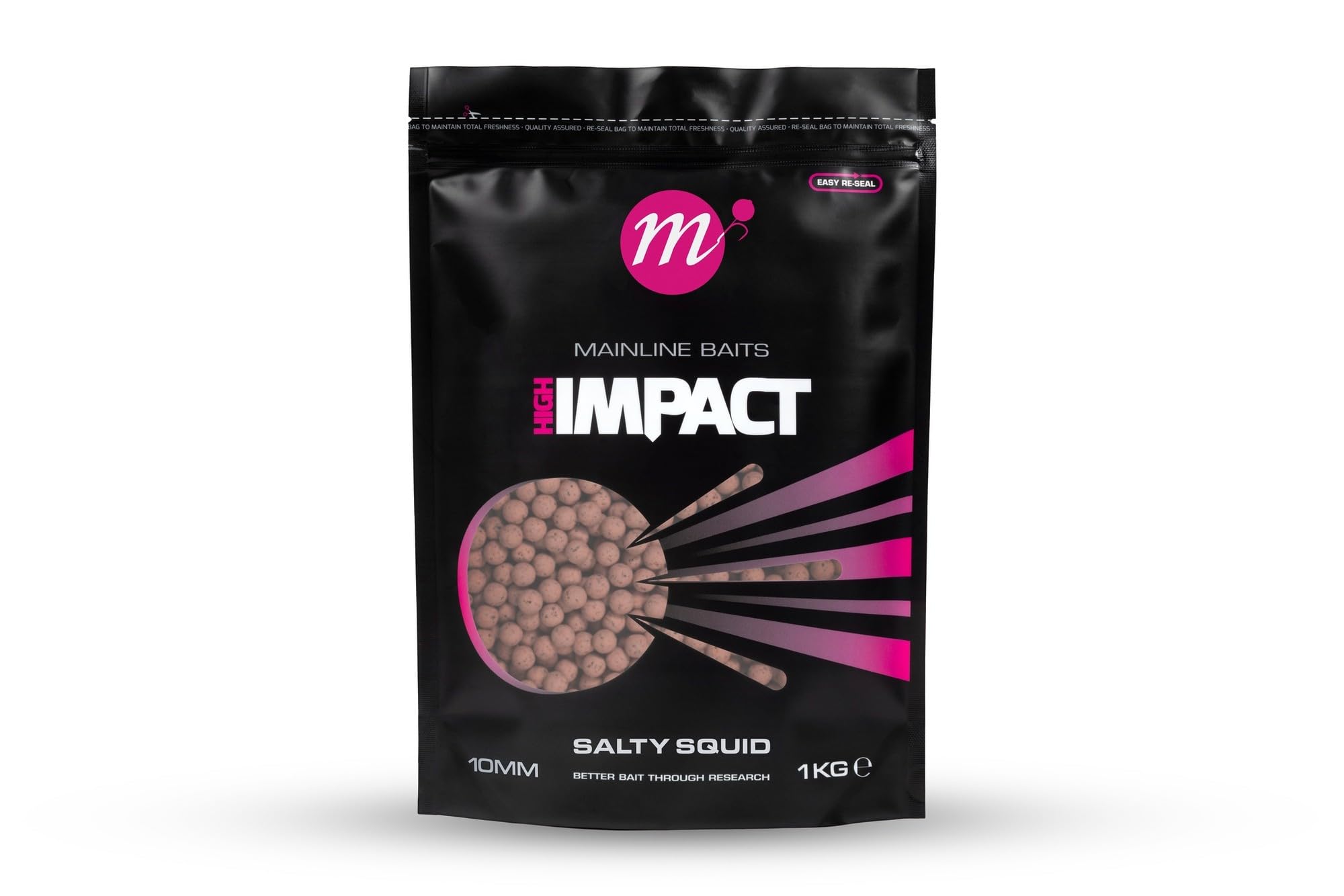 Mainline Baits High Impact 10mm Salty Squid 1kg, Complete Food Source Bait, Shelf Life Boilies, Resealable Pack.