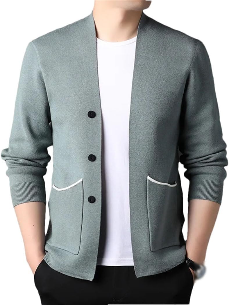 Men's Korean Knitted Cardigan Sweaters Winter Long Sleeve V-Neck Business Casual Coat