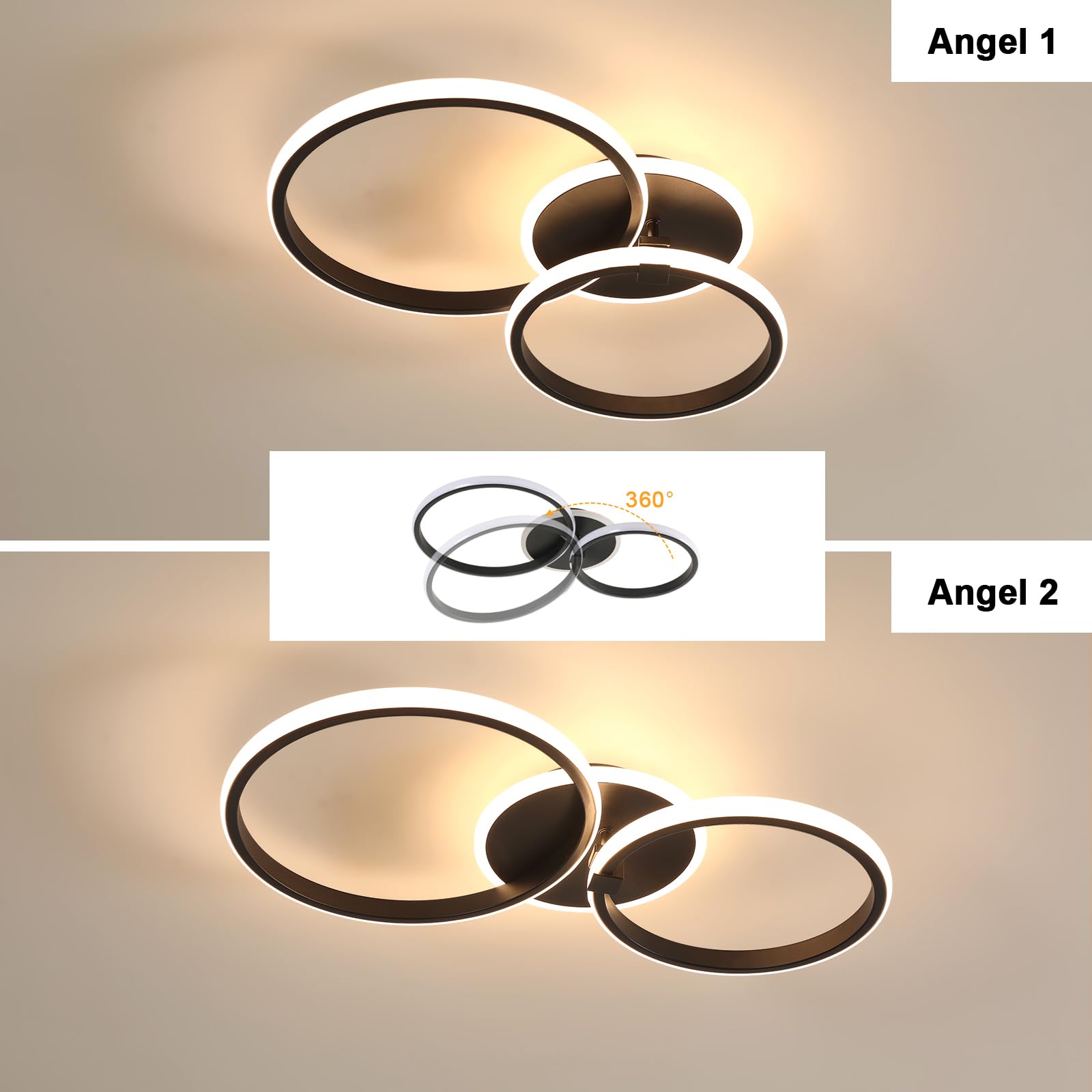 Comely Plafon LED Ściemnialny Z Pilotem/Aplikacją, 42W Nowoczesna Lampa Sufitowa 3000K-6500K, Okrągła Oprawa Sufitowa Do Salonu, Sypialni, Kuchni, Korytarza (Czarny)