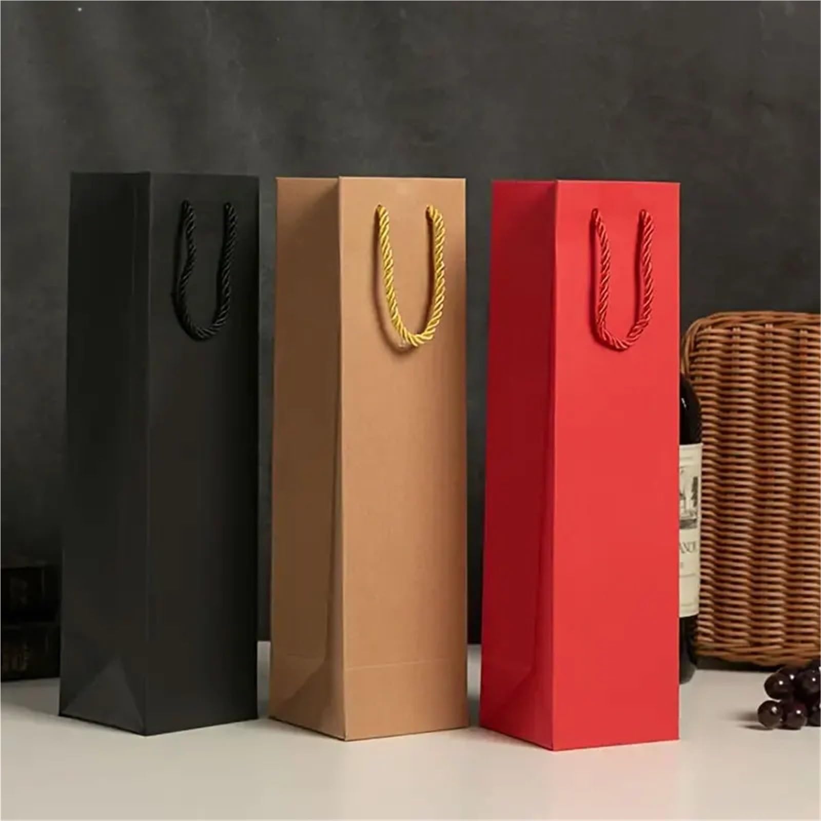 Weinbeutel für Flaschen, 6 Stück, Premium-Papier-Wein-Tragetaschen mit Kordel, vielseitig und stabil, Geschenk zur Aufbewahrung von Wein, dunkelblau, One Size, Ein Stil