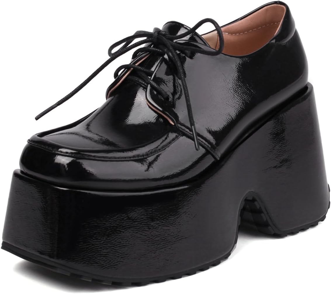 Roimaash Stylish Plaftorm Chunky Shoes Flatform Lace up Brogue Shoes