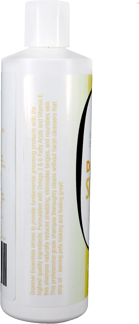 GROOMER ESSENTIALS Deshedding Shampoo 16 oz.- Sweet, Creamy, Citrus Fragrance - Formulated with Omega 3 & 6 Fatty Acids and Vitamin E - for All Coat Types