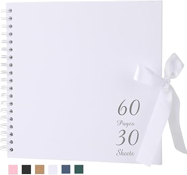 Scrapbook Album with 60 Pages Thick Kraft Paper, 88in White DIY Photo Book, Small Memory Book with Photo Corners for Baby Family Lovers Pets