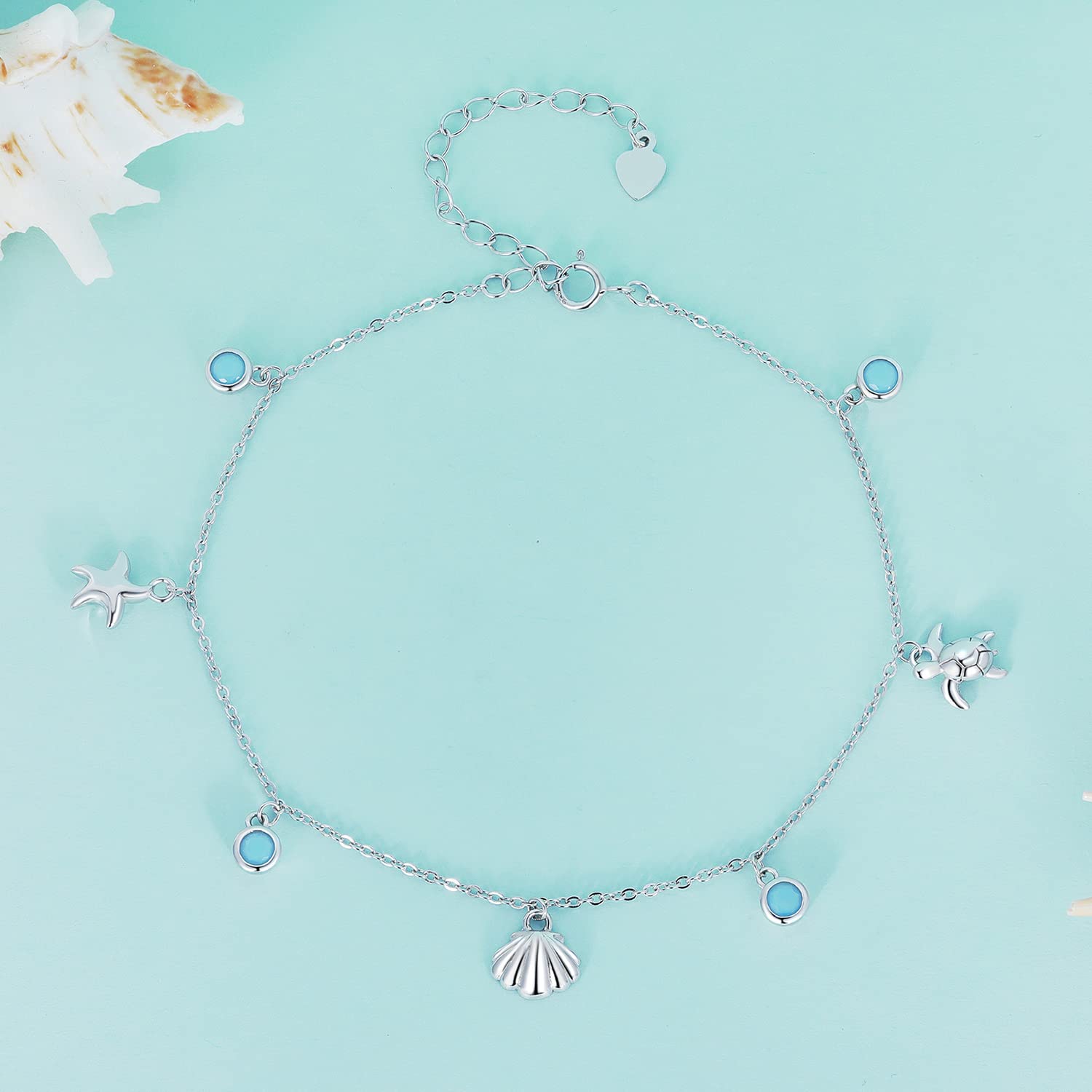 Cavigliera estiva in argento Sterling 925 con oceano da donna, BST006, Misura unica, Argento sterling