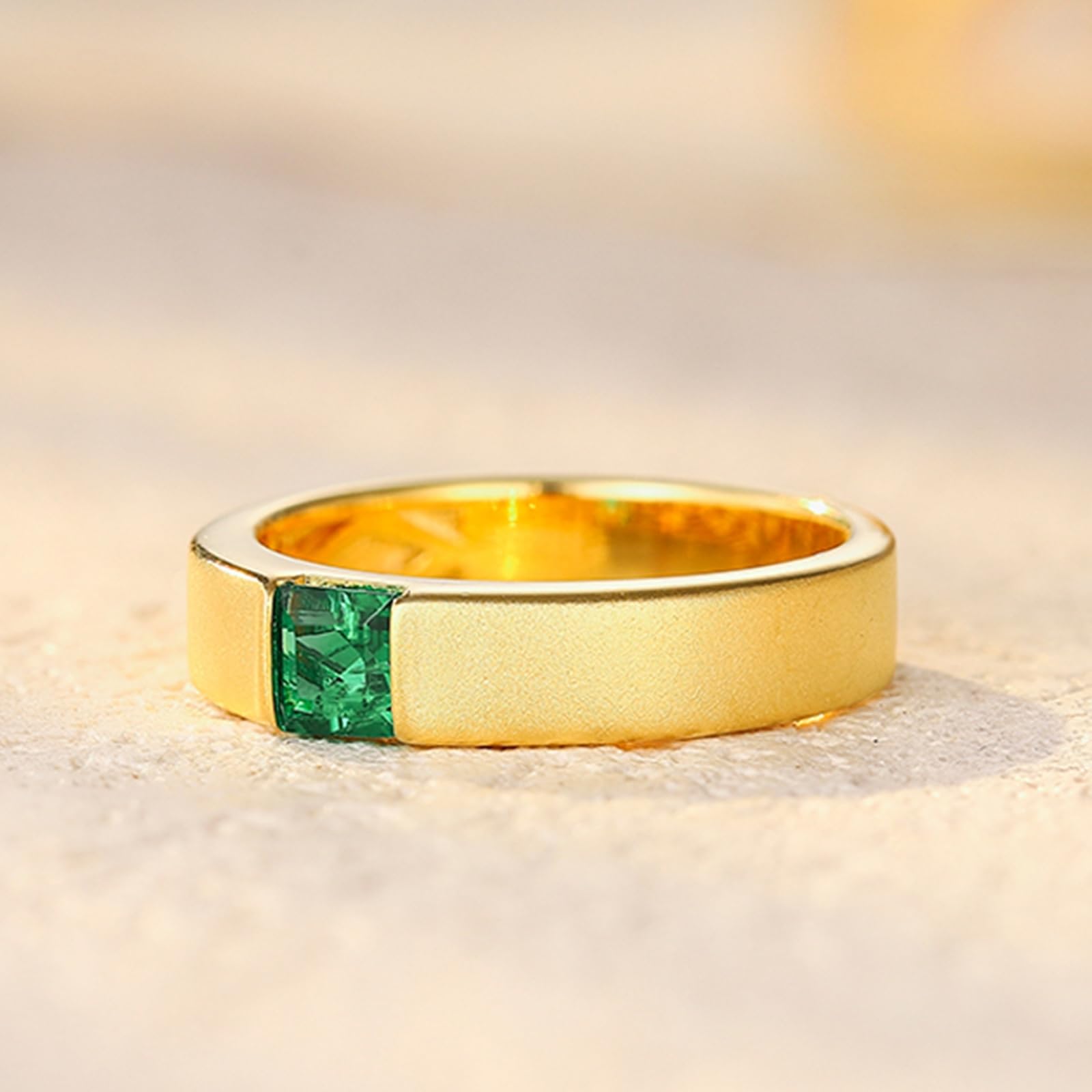 Anillo de mujer de oro auténtico, solitario con esmeralda de 0,3 quilates