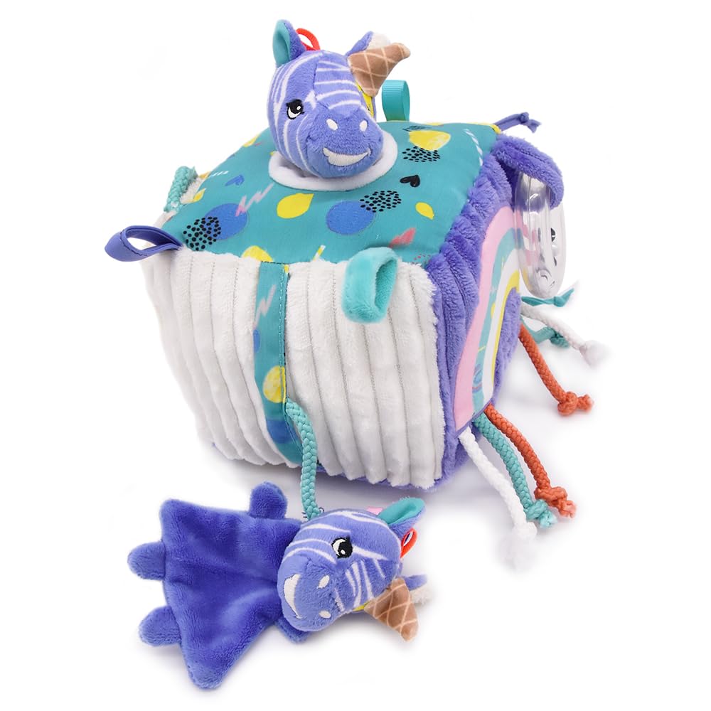 Les Déglingos – Cubo de actividades de tela Kiprokos Le Zebra- Juguete de despertar sonoro y táctil para bebé – Juguete de desarrollo – Regalo de nacimiento – 12 cm – Violeta