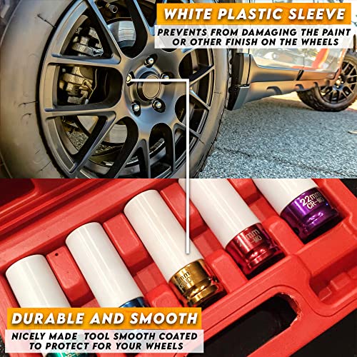 Lug Nut Socket Set, Professional-Grade, Manufactured Using Quality Chromoly Steel, 5-Piece Thin Wall Socket Set 1/2 Inch Impact Socket Set Durable Stripped Lug Nut Remover By Shankly #TOP4
