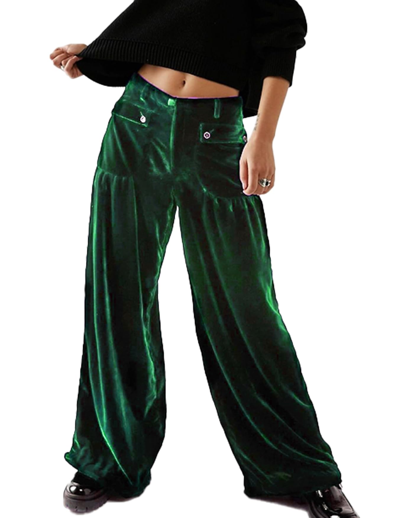 Womens Elastic Waist Cargo Velvet Trousers Casual Mid Waist Velvet Jogger Ankle Tie Barrel Balloon Pants