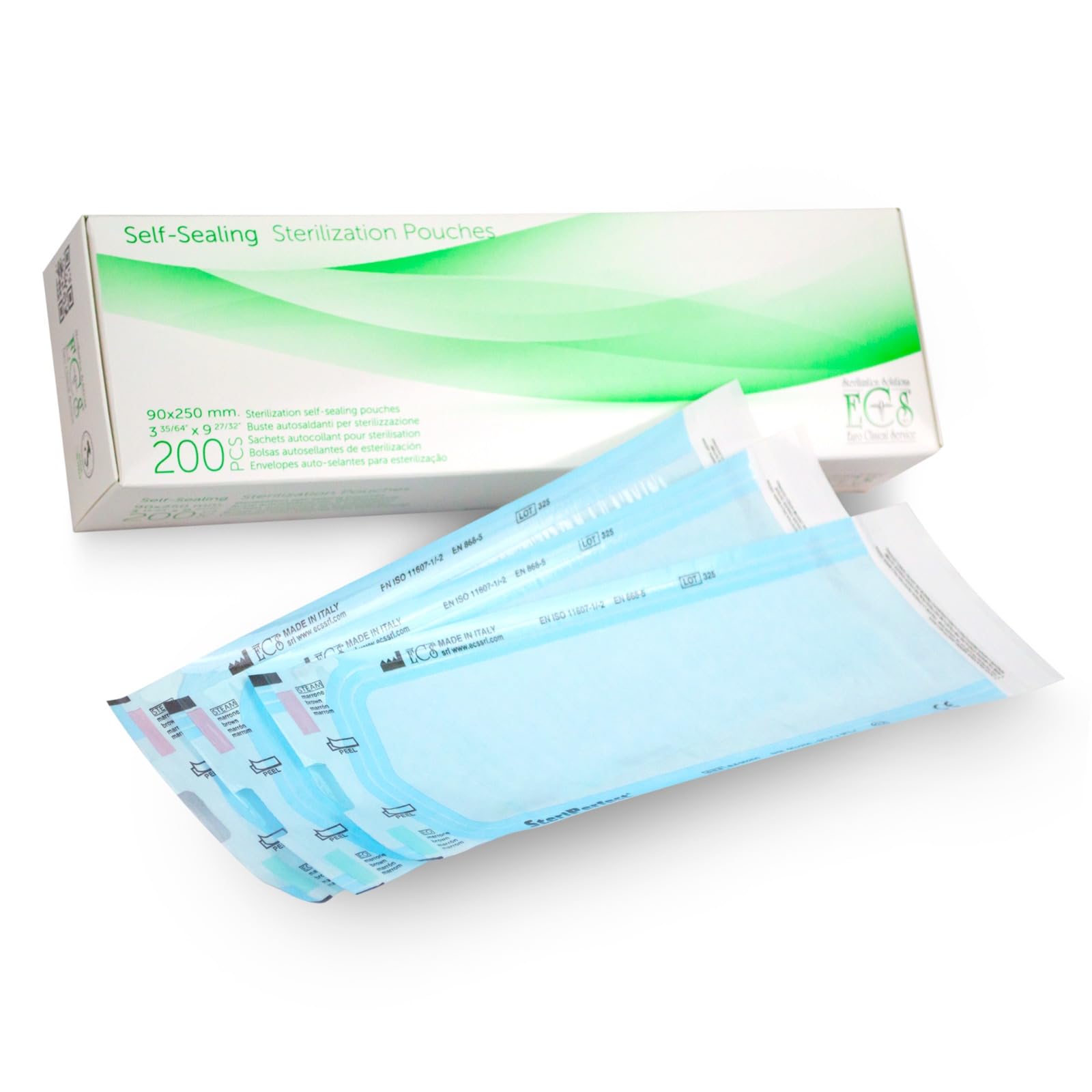Lot de 200 sacs de esterilisation (90 * 250mm) autocollantes pour stérilisateur autoclave à vapeur, Pochettes de stérilisation pour instruments dentaires et manucure