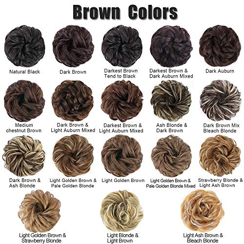 MORICA 2PCS Messy Bun Hair Piece, Fake Hair Messy Bun Scrunchies For Thin Hair Extension Curly Wavy Synthetic Chignon Ponytail Hair Pieces for Women (Black Brown) - Thumbnail 5