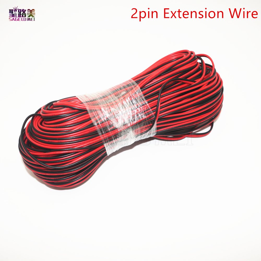 Wiring Connecting Terminals 5/10/20m/50m 22AWG 2pin Wire Extend Cable Wires Cord Connector Cable Electrical Wire for WS2811 5050 3528 LED Strip CB-22AWG-RB - (Package: 50m)