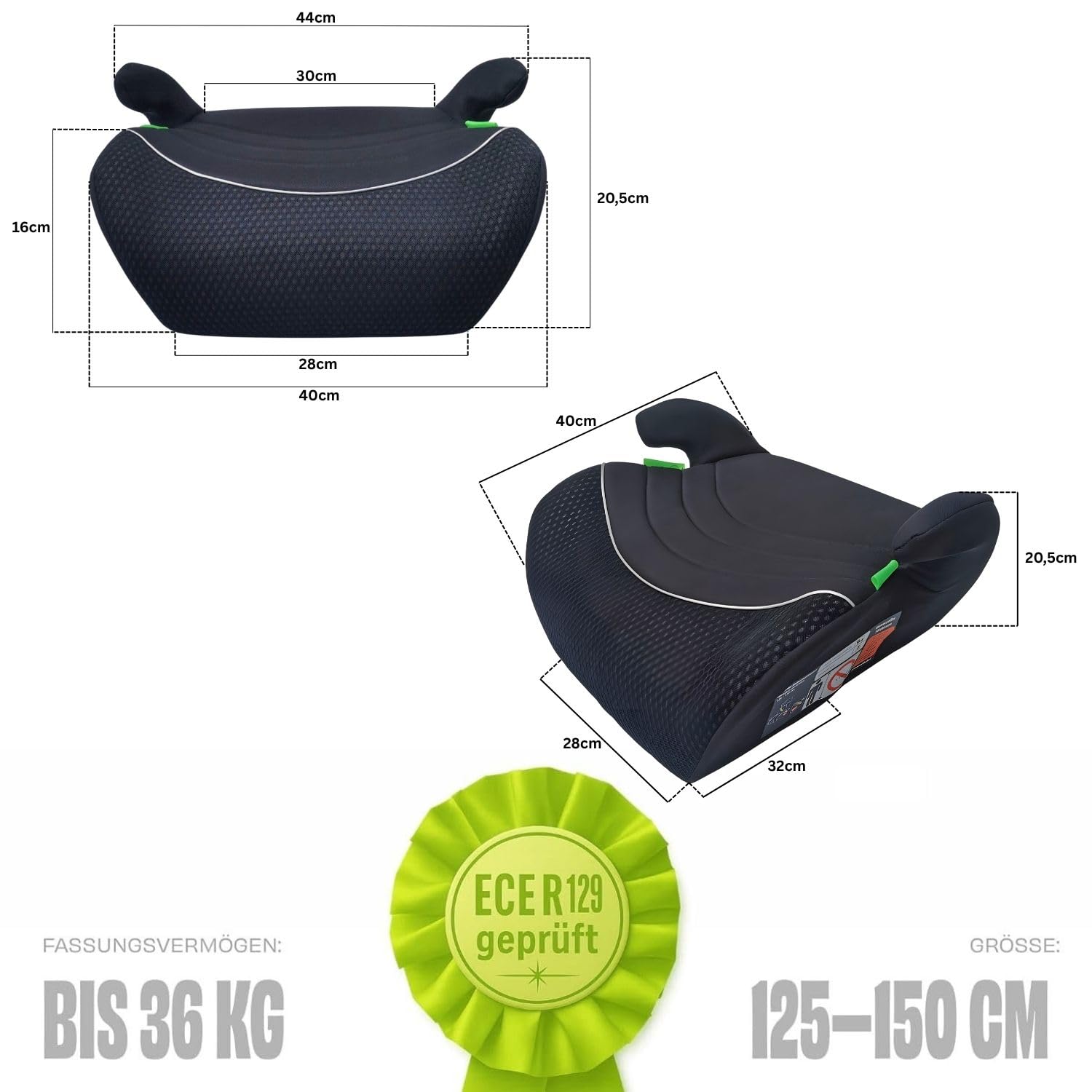 2x Sitzerhöhung Autokindersitz Kindersitzerhöhung - kompatibel mit Red Loon - Kindersitz Autositz 125-150cm - ECE R 129 - komfortabler Kindersitz Auto - Sitzschale universell